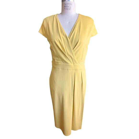 MaxMara Yellow Faux Knee Length Wrap Dress Size 12 - Picture 1 of 9